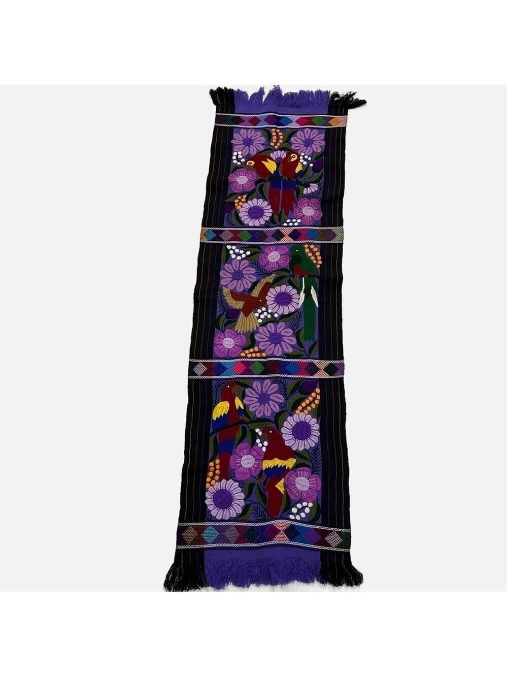 Vintage Embroidered Mexican Bird Floral Wall Hanging Table Runner 17x60
